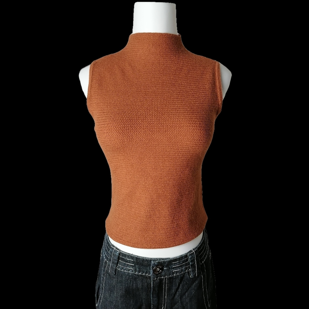 fits sz: S/M, brown turtleneck , sleeveless knitted sheath top